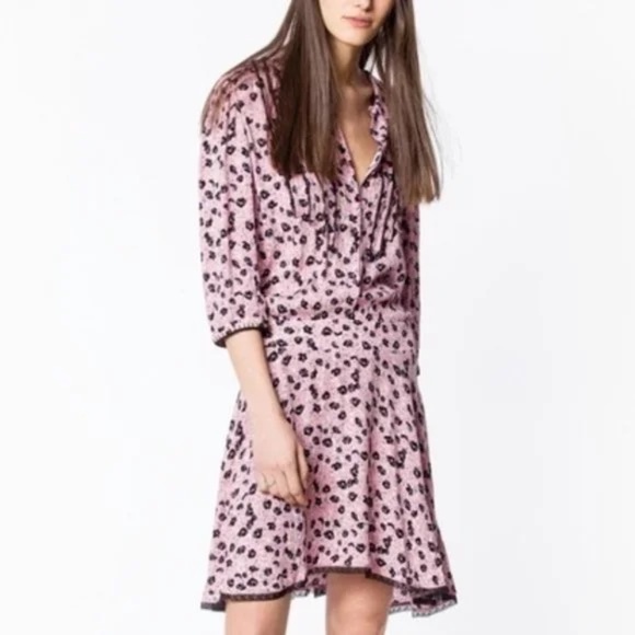Zadig & Voltaire Women's Pink Floral Long Sleeve Raspail Print Dress Size XS